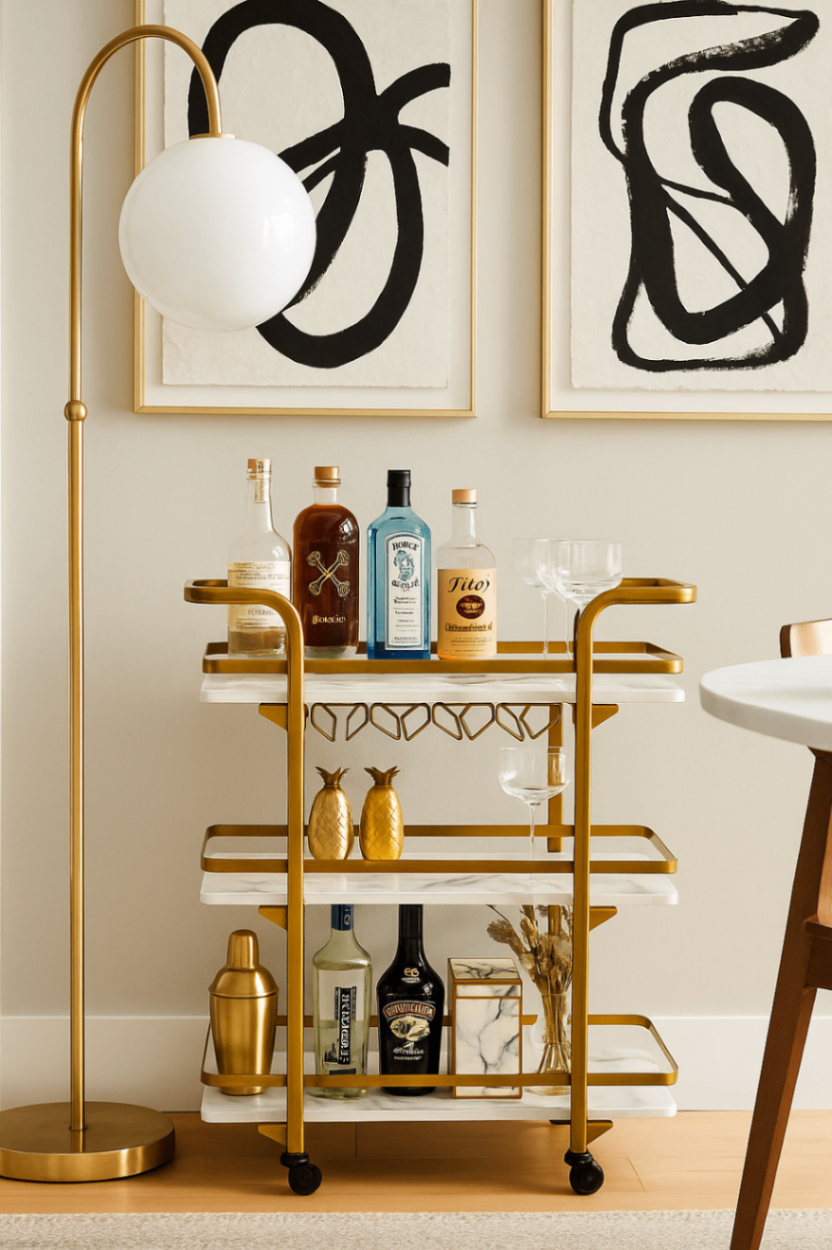Modern Gold and White Bar Cart