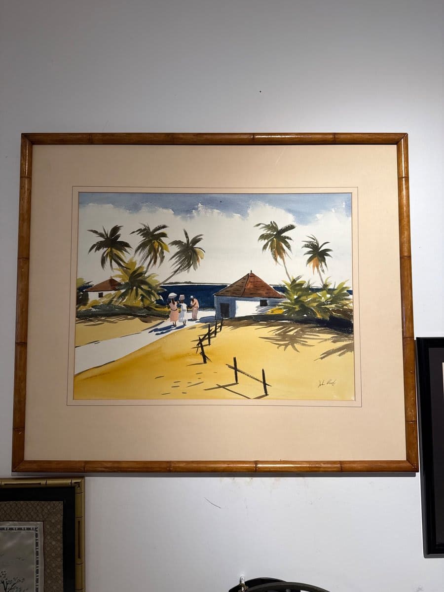 Tropical Coastal Watercolor Painting Framed