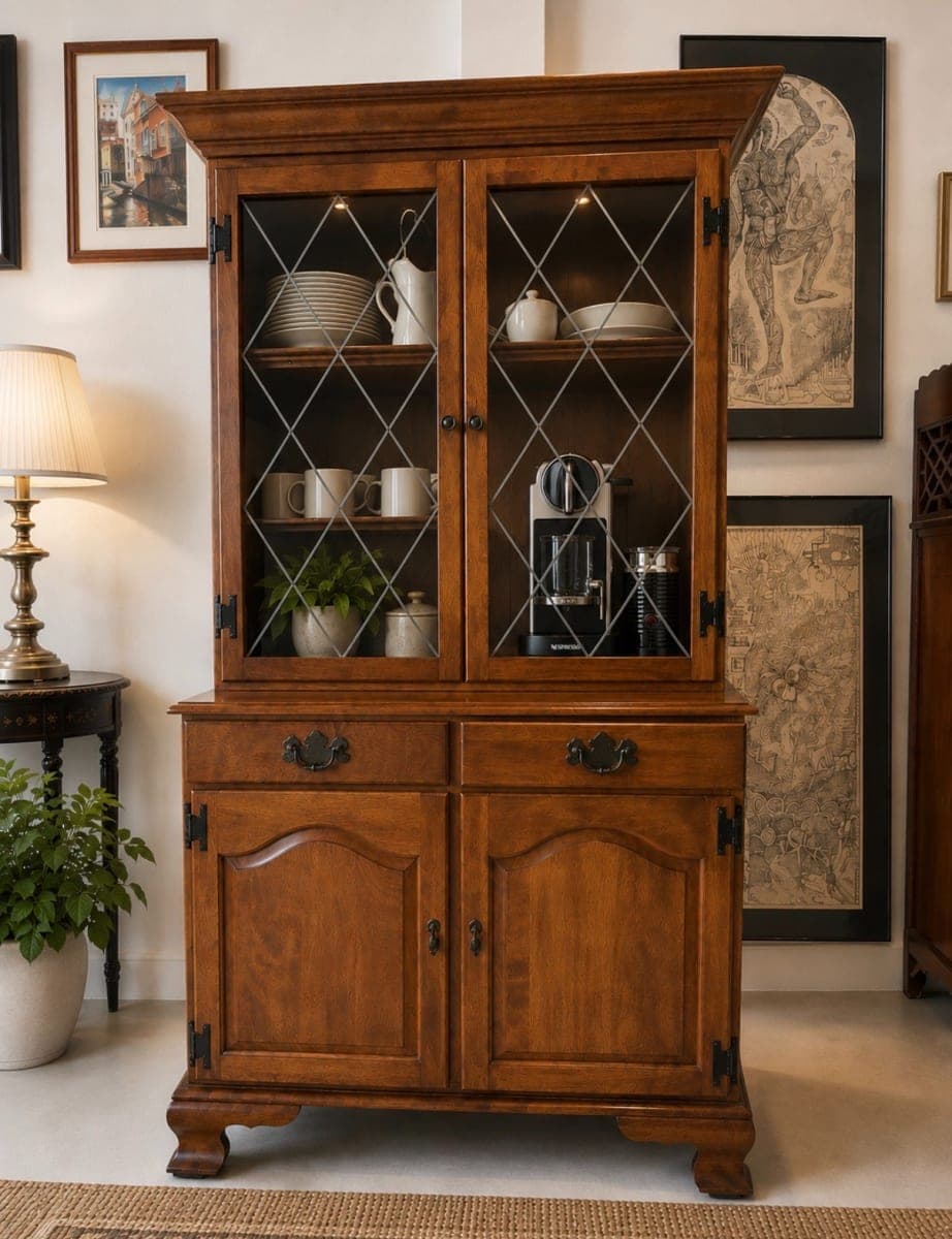 Ethan Allen Colonial Style Cherry Wood China Cabinet Hutch