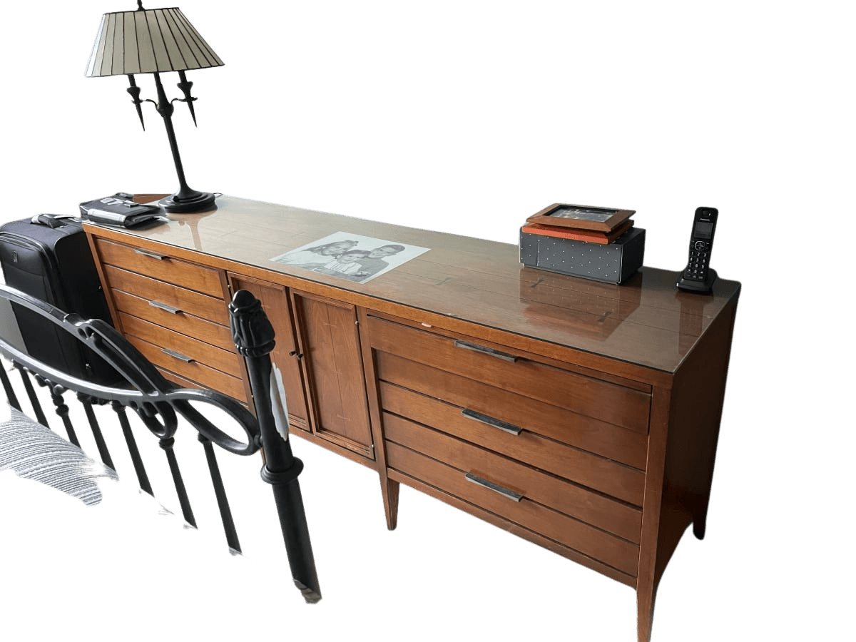 Tuxedo Mid-Century Modern Walnut Dresser/Credenza with Glass Top