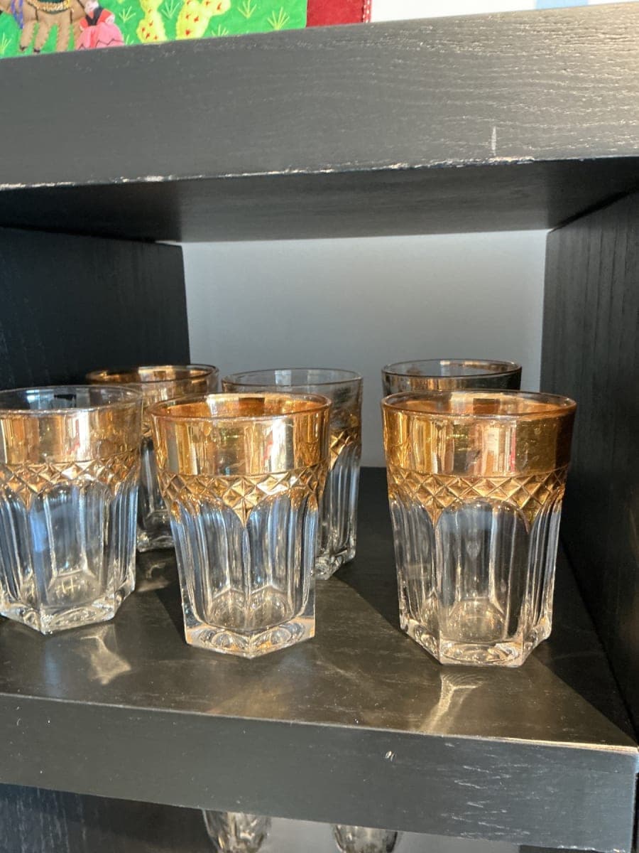 6 vintage gold glasses