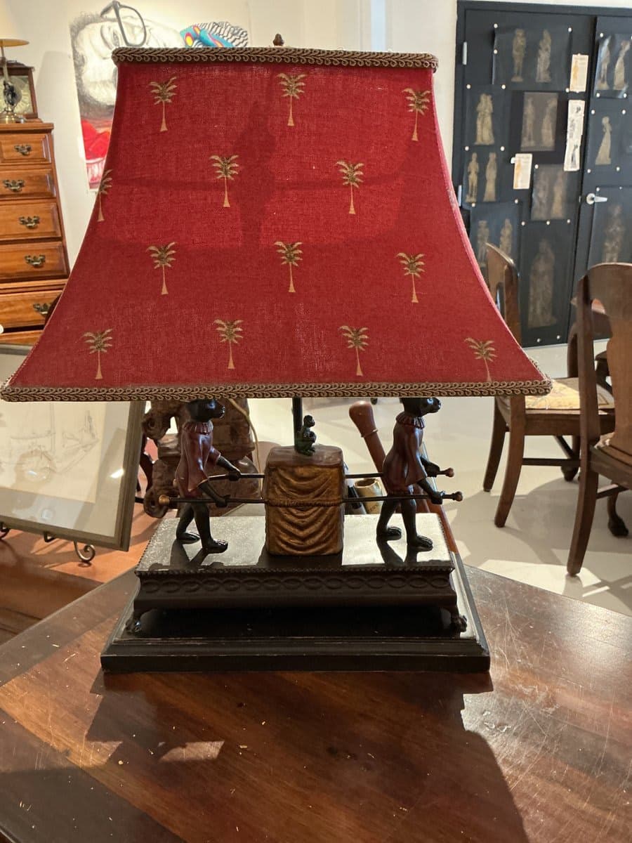 Monkey Band Figural Table Lamp Red Shade