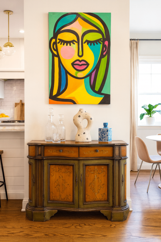 Traditional Hand-painted Green Credenza 