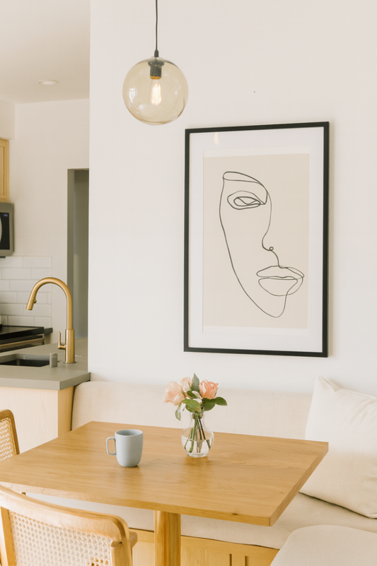 Framed Scandinavian Abstract Face Line Art