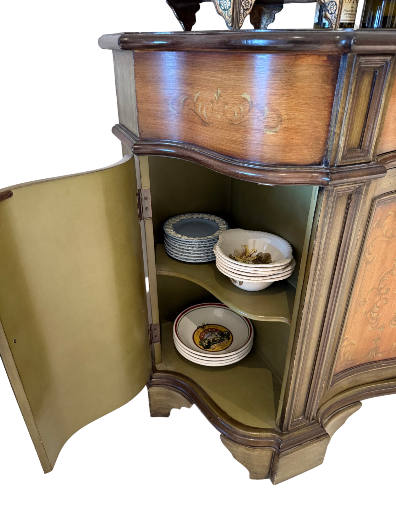 Traditional Hand-painted Green Credenza