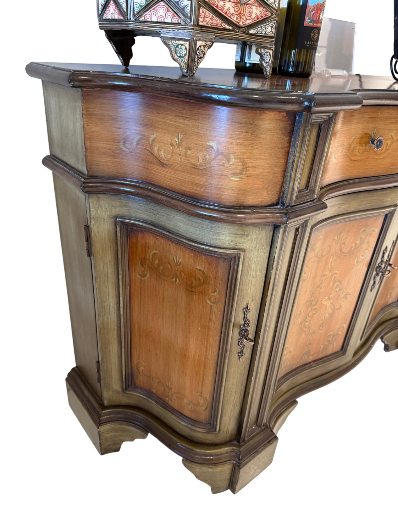 Traditional Hand-painted Green Credenza