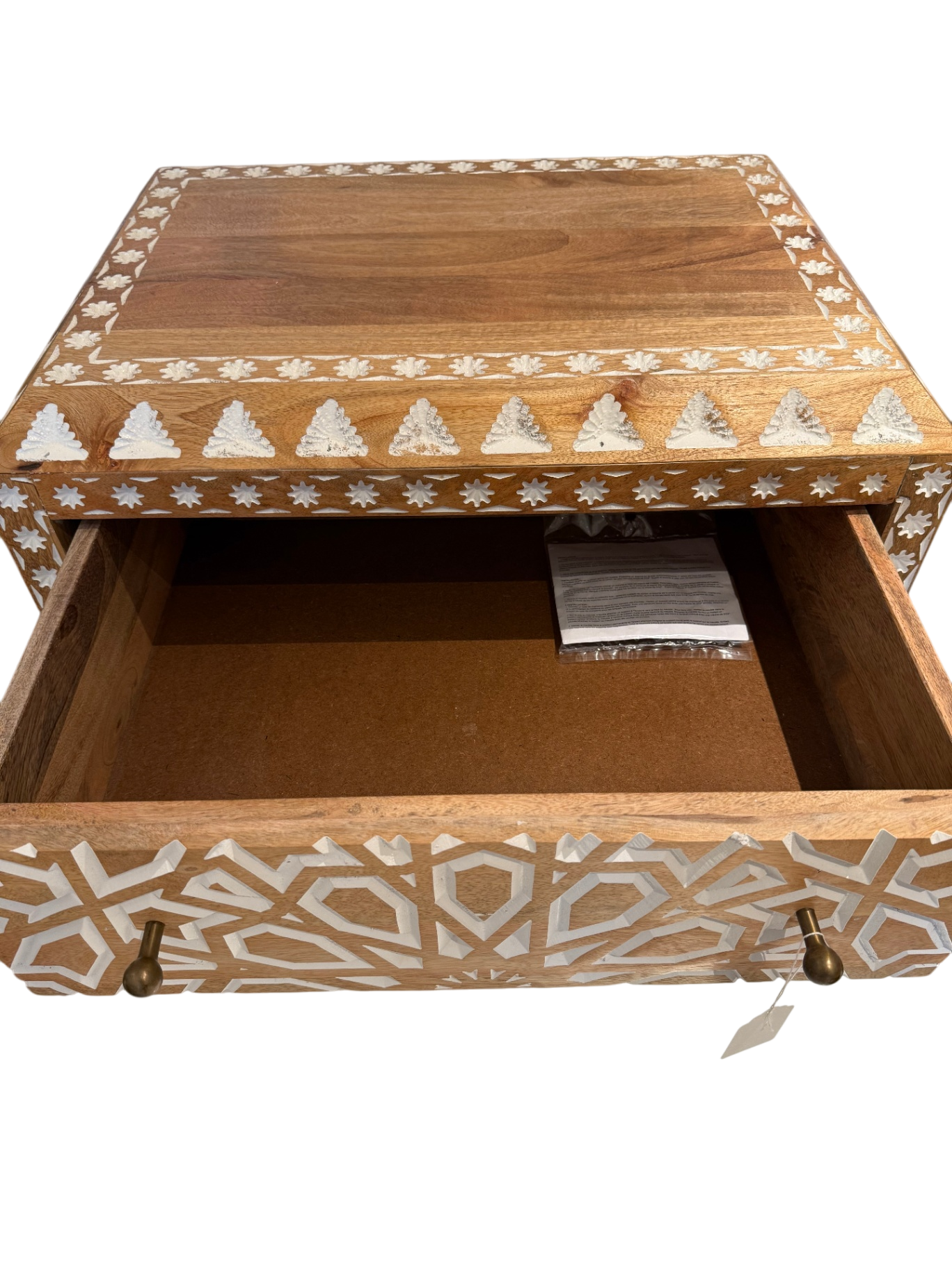 Hand-carved Tan and White Nightstand