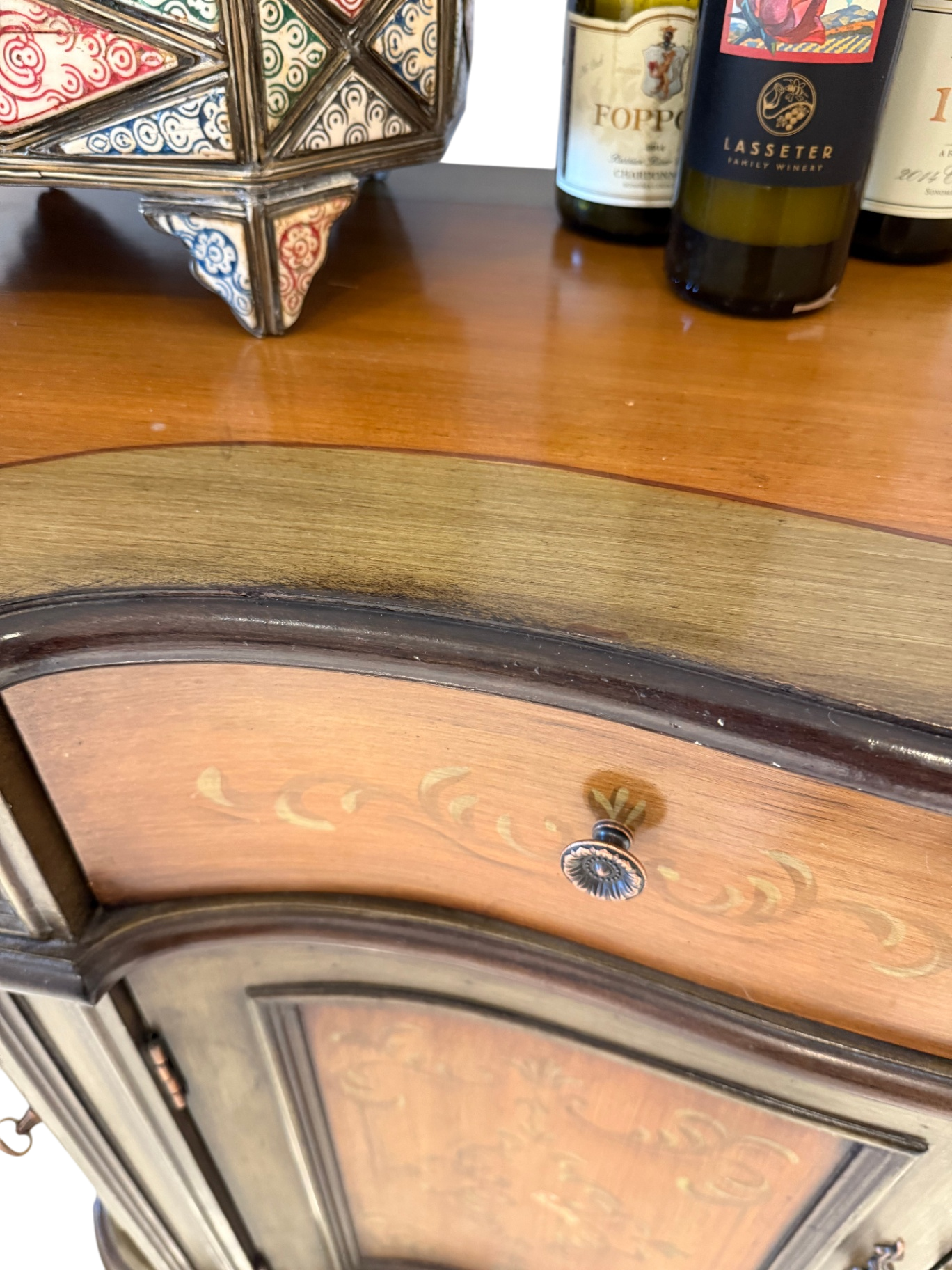 Traditional Hand-painted Green Credenza