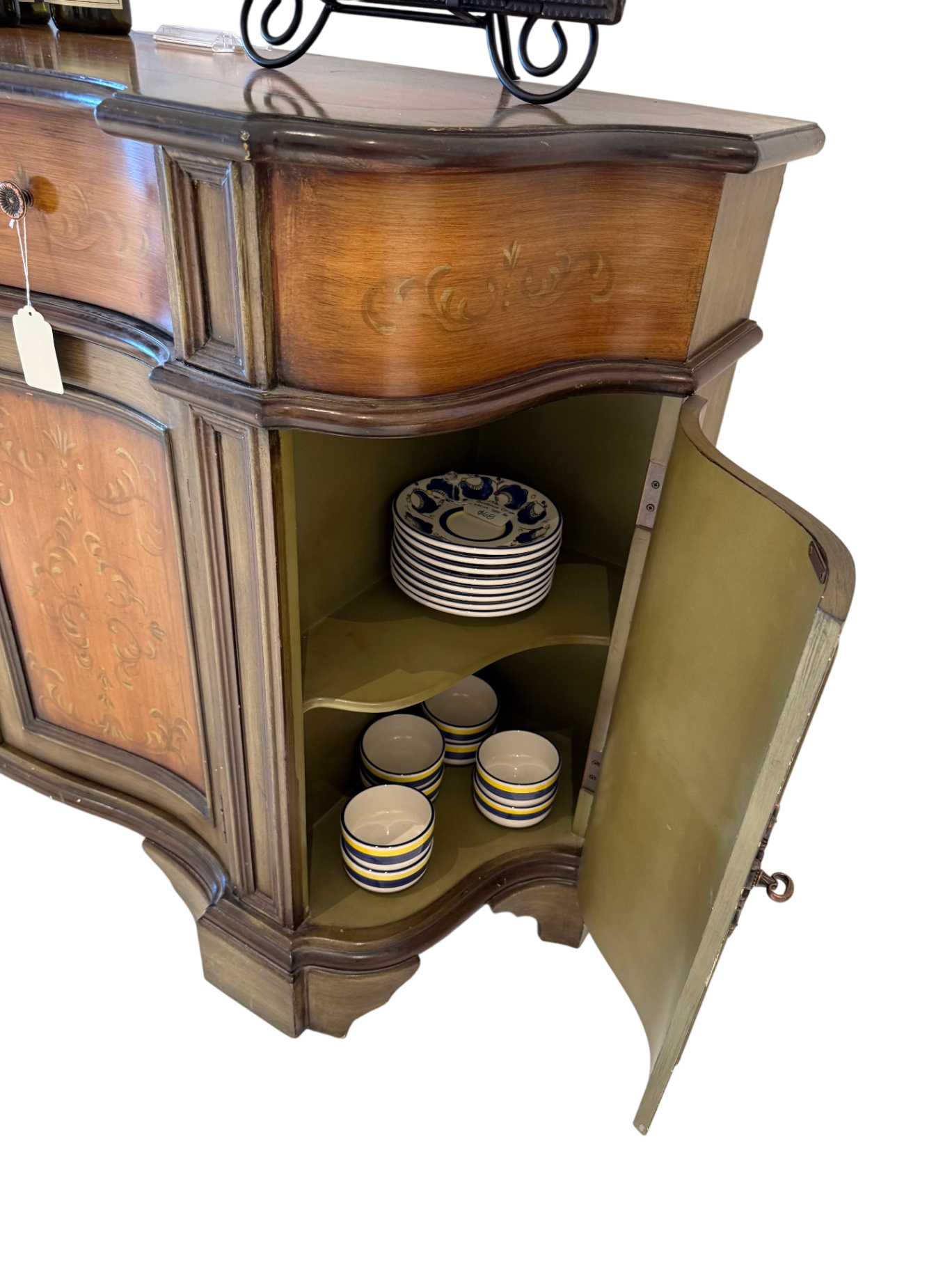 Traditional Hand-painted Green Credenza