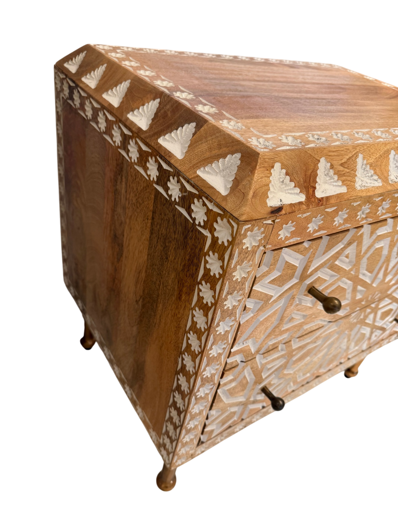 Hand-carved Tan and White Nightstand