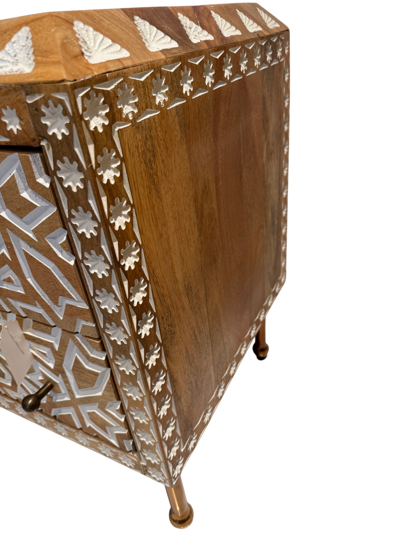 Hand-carved Tan and White Nightstand