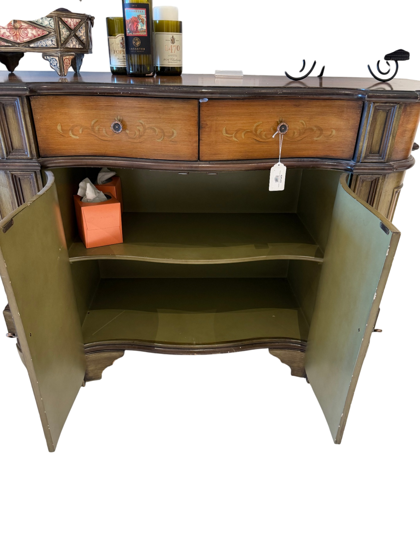 Traditional Hand-painted Green Credenza