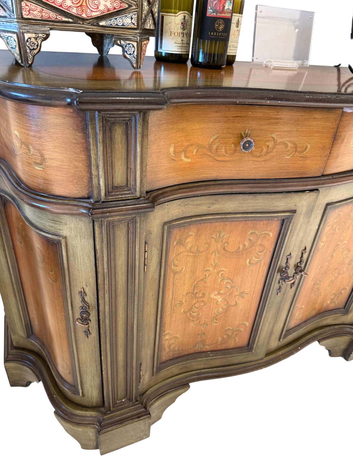 Traditional Hand-painted Green Credenza