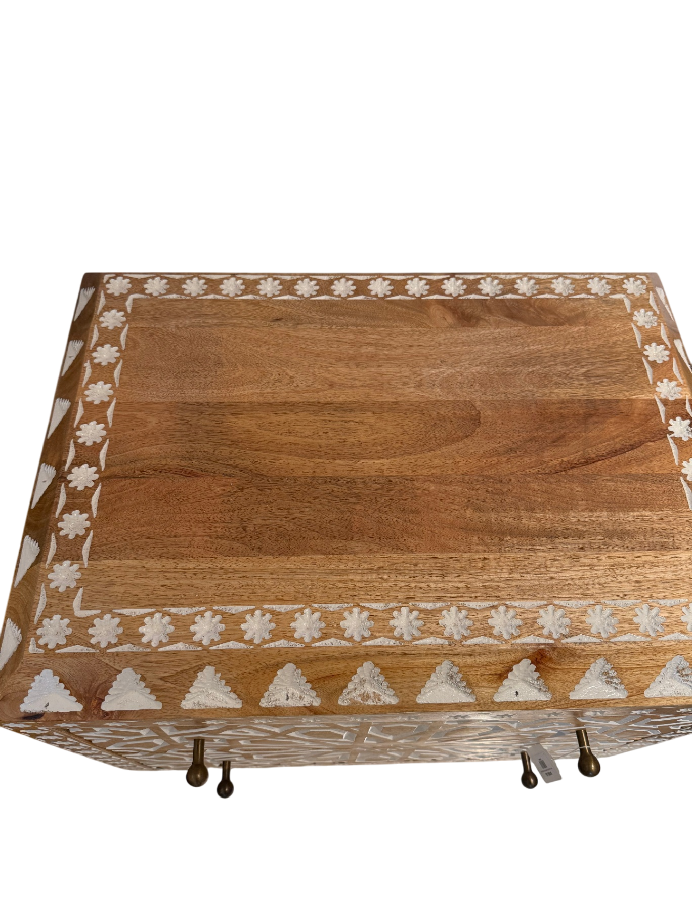 Hand-carved Tan and White Nightstand