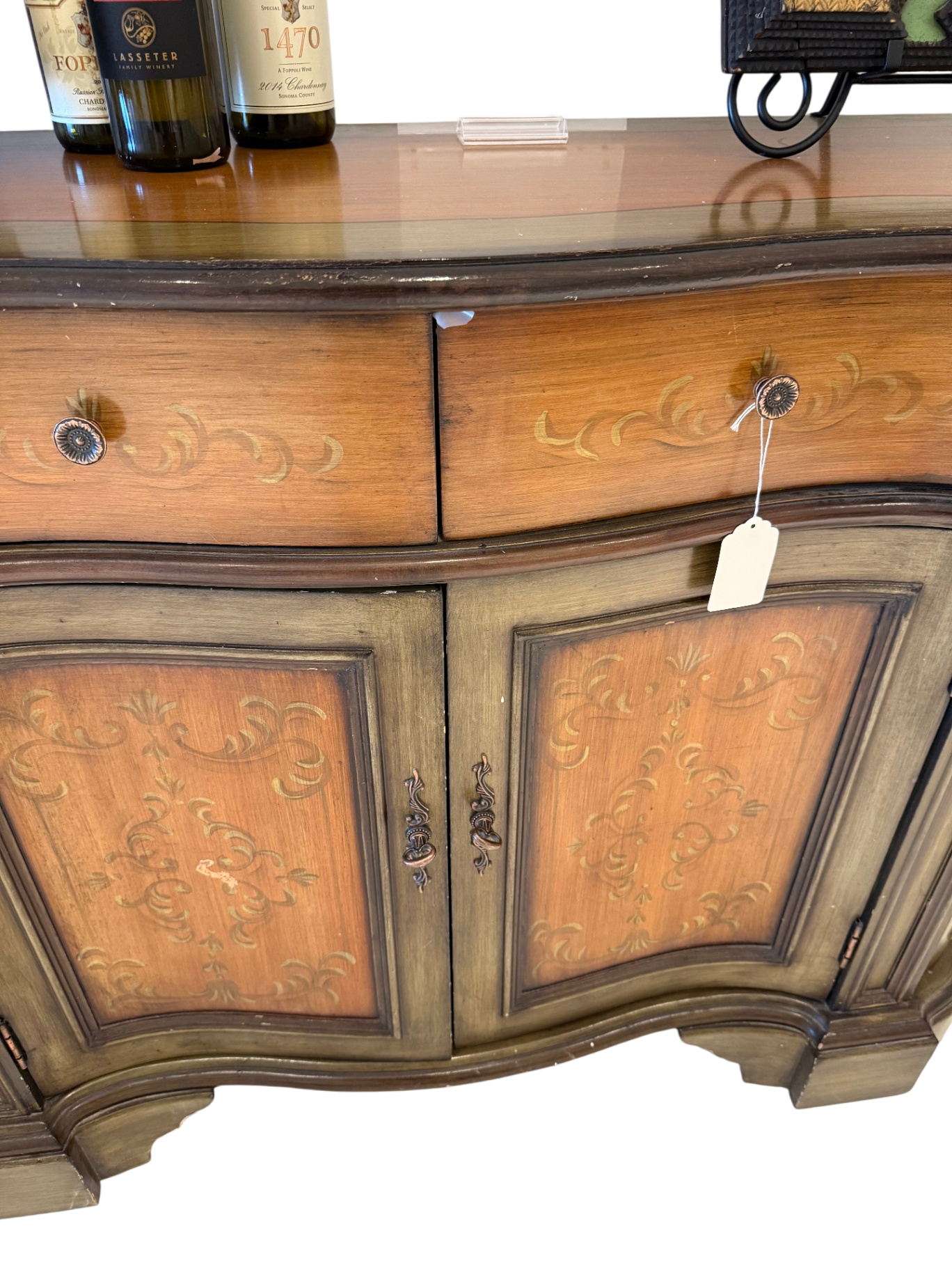 Traditional Hand-painted Green Credenza